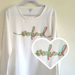 Crown &‎ Ivy Boho Weekend Embroidered Cozy White Long-Sleeve Pull-on Top S